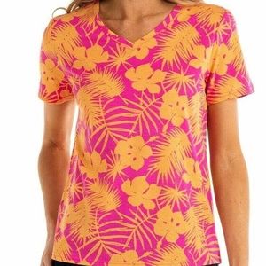 Fresh Produce Flamingo Pink Shadow Floral V-Neck T